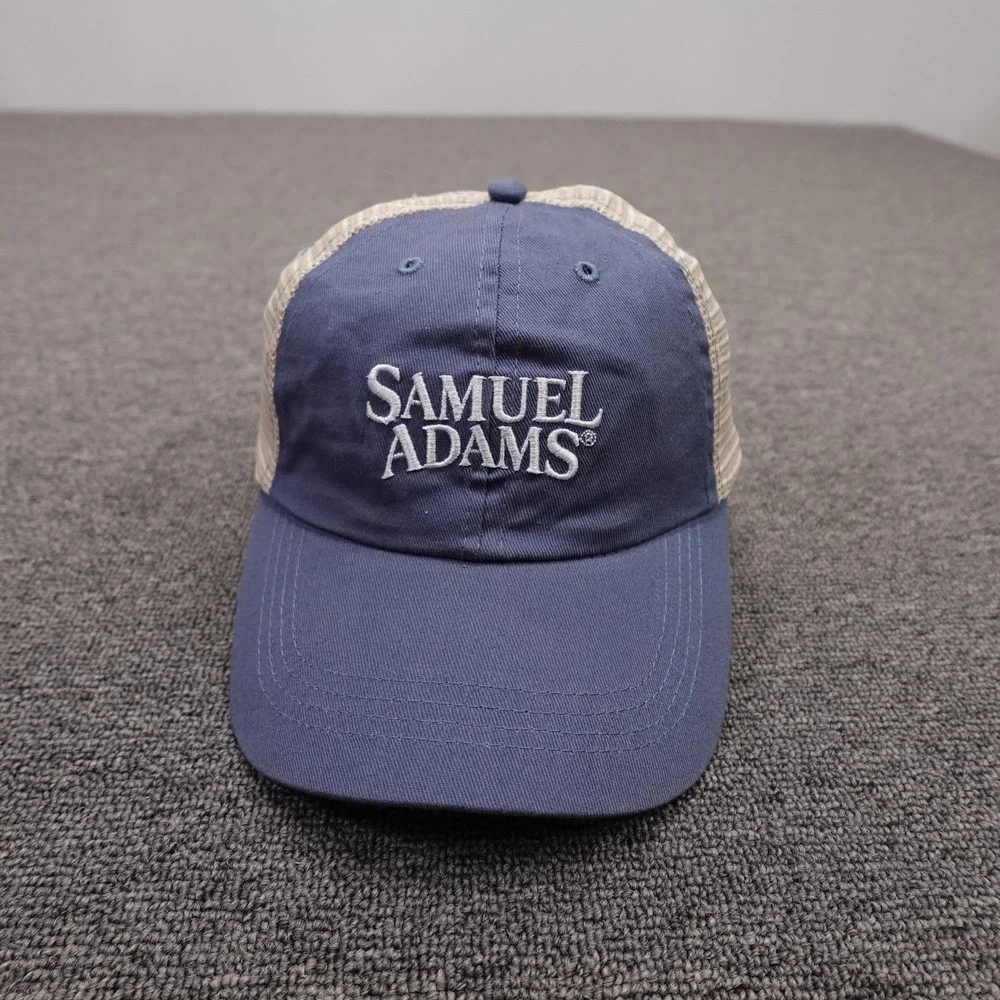 Samuel Adams Navy Tan Trucker Hat Mesh Snapback Cap Beer Logo Adult Adjustable